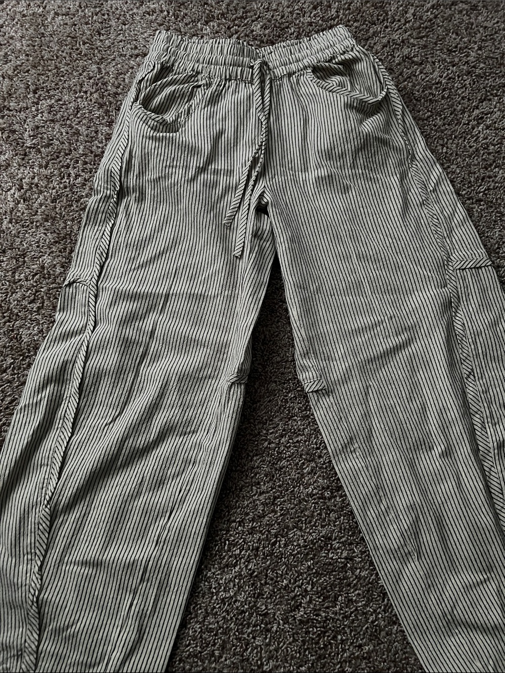 Lucky Brand Black and White Striped Cropped Drawstring Pants